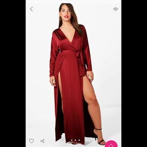 NWT Boohoo+ Silky Slit Dress, Red, Size 18